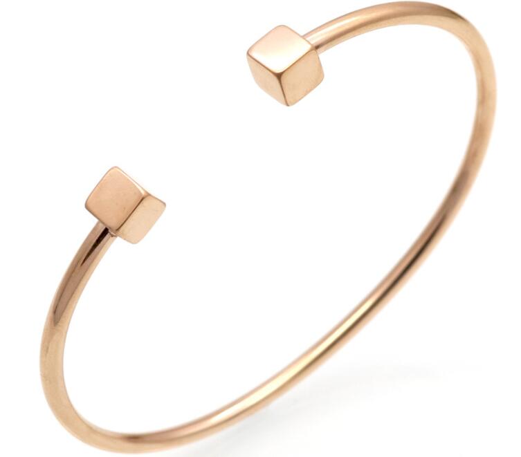 stainless steel squre ball adjust rose gold bangle