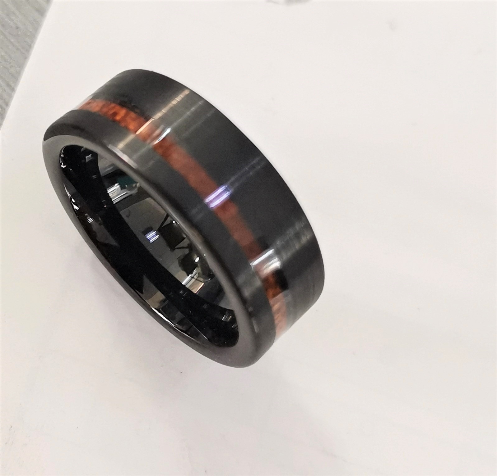 Classic  Tungsten Carbide Ring black Polished with wood